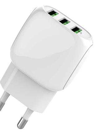 Адаптер сетевой ldnio micro usb cable a3315 |3usb, 3.1a| 3