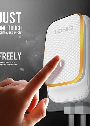 Адаптер сетевой ldnio micro usb cable touch light a2205 |2usb, 2.4a| 3