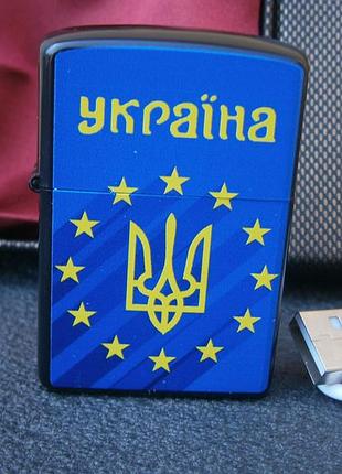 Запальничка електронна металева "україна євросоюз" usb спіраль розжарювання в подарунковій коробці