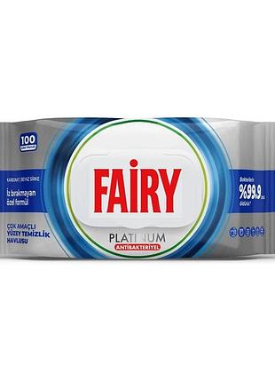 Антибактериальные влажные салфетки для уборки fairy platinum, 100 шт.