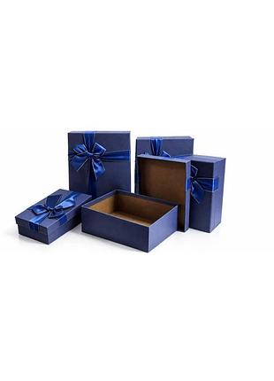 Подарункові коробки з кришкою та бантом набір 5 шт. сині, преміумподарункове упаковка прямокутне, коробки для подарунків різних