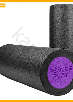 Массажный ролик powerplay гладкий для йоги и фитнеса черный фиолетовый 30х15 см для регенерации мышц