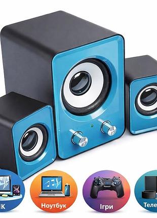 Колонки ft‐202 9 вт 2.0 с разъемом 3.5 mm mini jack и регулятором громкости, синие