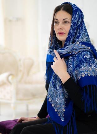 Павлопосадский синий платок изысканная 1275,121 фото