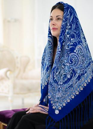 Павлопосадский синий платок изысканная 1275,123 фото