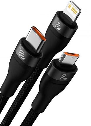 Дата кабель baseus flash series 2 usb to lightning/type-c/microusb 100w (1.2m) (cass03000) black 2