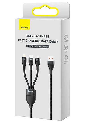 Дата кабель baseus flash series 2 usb to lightning/type-c/microusb 100w (1.2m) (cass03000) black 6