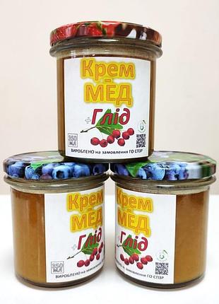 Крем-мед + глід (мед бджолиний натуральний з меленими сушеними плодами глоду), 350 мл