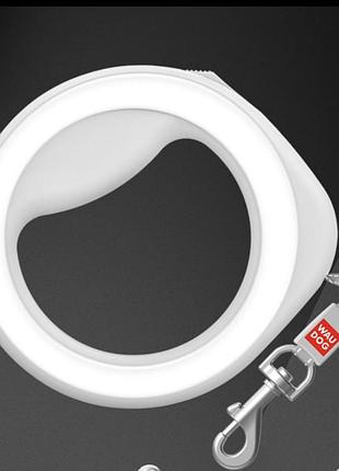 Рулетка waudog белая xs-m до 40кг 2.9м светоотражающая лента collar білий
