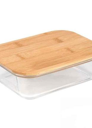 Контейнер 600мл скло з бамбуковою кришкою rectangle 17х13х6см r36331-m тм stenson