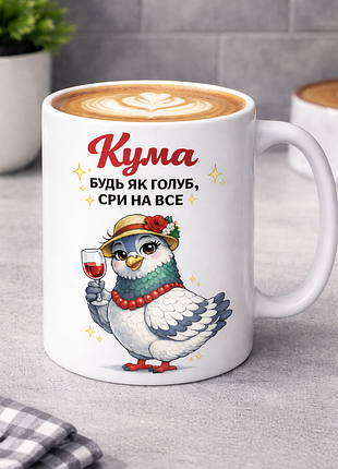 Чашка для кумы 330 мл «кума, будь как голубь - сри на все» | оригинальный подарок куми