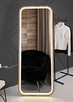 Зеркало ростовое прямоугольное с led-подсветкой luxury wood в деревянной раме ясен сніжно-білий, 1700, 700