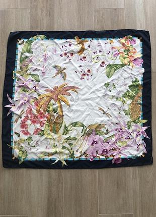 Вітажна шовкова хустка must de cartier "orchids & birds" 85*80