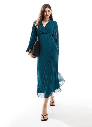 Нова смарагдова сукня міді з довгими рукавами asos uk 8 s