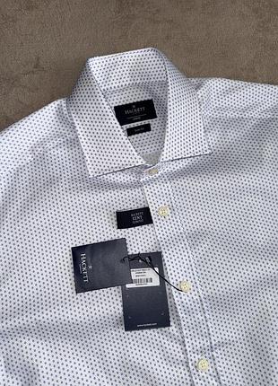 Hackett london slim fit l приталенная бело-голубая рубашка в мелкий узор новая
