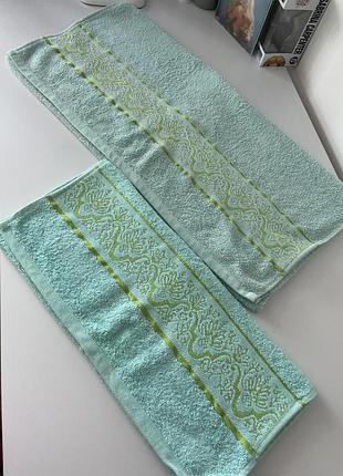 Набір махрових рушників (2 шт) chaboun textile комплект банних  бірюзових рушників з золотистим орнаментом комплект махрових рушників