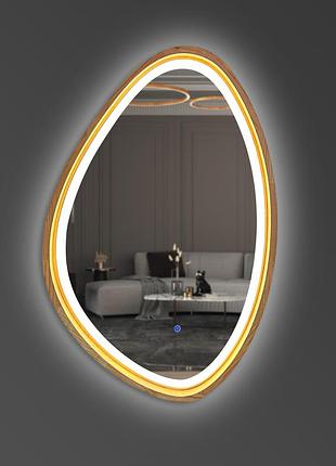 Зеркало асимметричное деревянное с led-подсветкой luxury wood breton natural dark ясень 45x75 см
