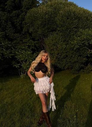 Ефектна спідниця зі шлейфом біла чорна мережива гипюр юбка кружево белая черная