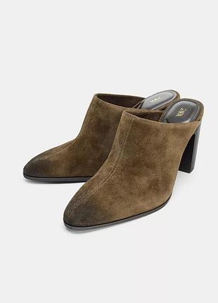 Мюлі шкіряні жіночі коричневі zara new