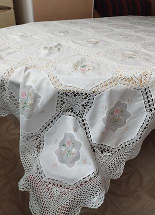 Винтаж🤩👌🤍🌸эксклюзивная большая, 170х246см., раритетная скатерть полностью ручной работы😍👍🤍🌸