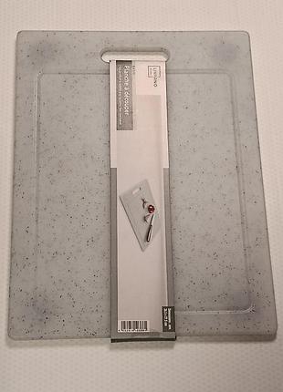Обробна дошка livarno home.

розмір: 36,5 x 27,5 см.

особливість: цей продукт не псує лезо ножів.