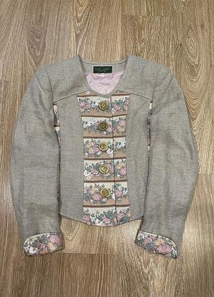 Льняной винтажный австрийский   tracht-exquisit schwaiger handicraft ручная работа пиджак жакет блейзер лён/жаккард