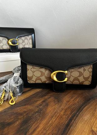 Сумка женская кожаная coach tabby shoulder bag 26 черная с коричневым
