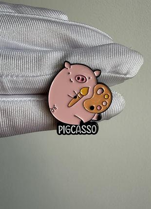Пін значок металевий брошка пабло пікассо (pablo picasso) “pigcasso” свинка художник, арт значок з палітрою