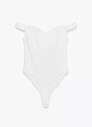 Базовий білий боді з відкритими плечима zara/зара.
