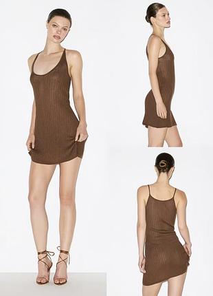 Sheer knit plunge mini dress