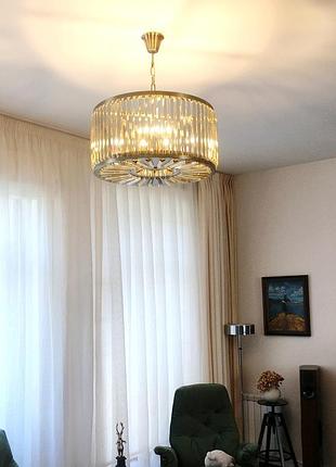 Люстра 60 см в бронзовом цвете с коньячным хрусталем, на 12 лампочек