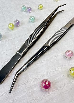 Пинцет изогнутый tweezer twe-6 с рефленными надсечками, серебристый
