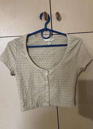 Кроп топ кофтинка на ґудзиках в дірку ажурна трикотажна бежева h&m s