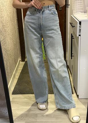 Джинси zara wide leg світло сині з високою посадкою