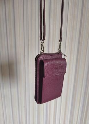 Крутий жіночий шкіряний гаманець — чохол для телефона genuine leather, made in italy.