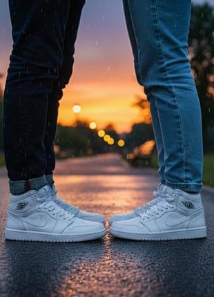 Белые кроссовки nike air jordan унисекс/ мужские/женские/подростковые/ хайтопы найк