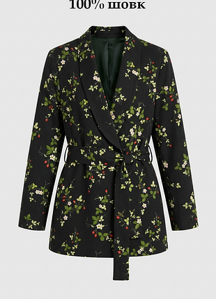 Шёлковый жакет на запах "topshop unique" с растительным принтом, uk8/eur36.