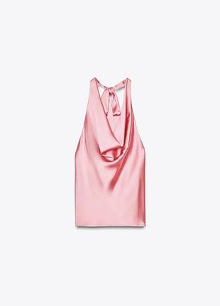 Рожевий атласний топ з оголеною спинкою zara