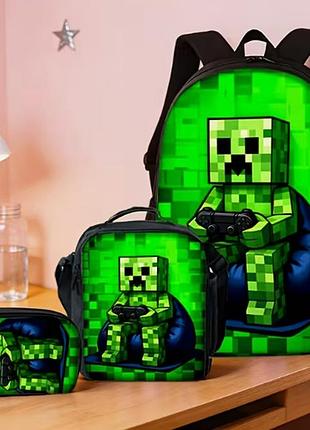Набор 3 предметов рюкзак пенал ланчбокс крипер майнкрафт minecraft