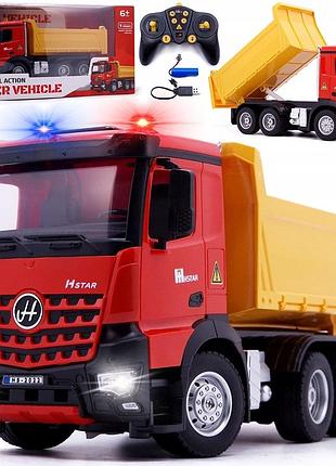 Детский самосвал на пульте hstar 30 см, подъем кузова, аккумулятор и usb кабель, светятся фары, проблесковые огни, звук двигателя