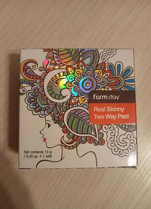 Компактна пудра для обличчя farmstay real skinny two way pact з додатковим змінним блоком, 2*13 г, тон 13 light beige