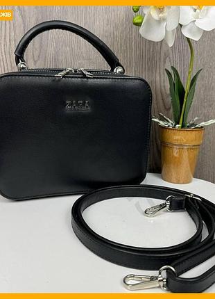 Жіноча шкіряна міні сумочка zara чорна каркасна сумка для повсякденного використання стильна сумка з натуральної шкіри