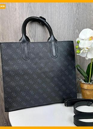 Велика жіноча сумка guess із екошкіри чорна для повсякденного використання містка сумочка на плече