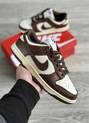 Женские кроссовки nike sb dunk low white brown найк данк белого с коричневым цветами