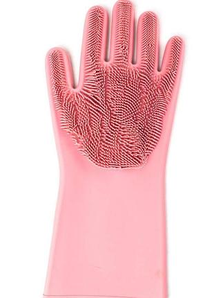 Силиконовые перчатки для мытья и чистки magic silicone gloves с ворсом пудровые top shop ua_