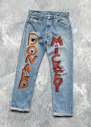 Men’s levi’s jeans 501 donald mickey made in usa blue size: 34/34