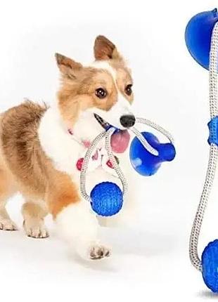 Іграшка для собак канат на присосці з м'ячем pet molar toys синя top shop ua_