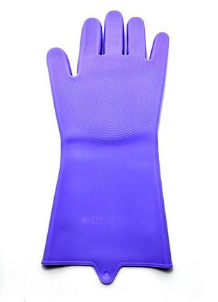 Силиконовые перчатки для мытья и чистки magic silicone gloves с ворсом сиреневые top shop ua_