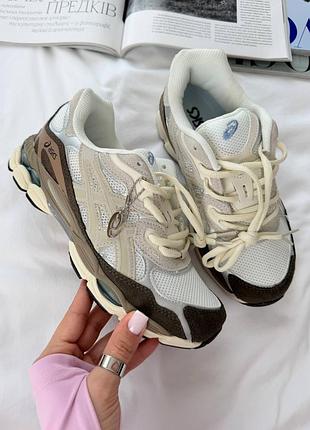 Женские кроссовки asics gel-nyc beige brown ассикс бежевого с коричневым цветами