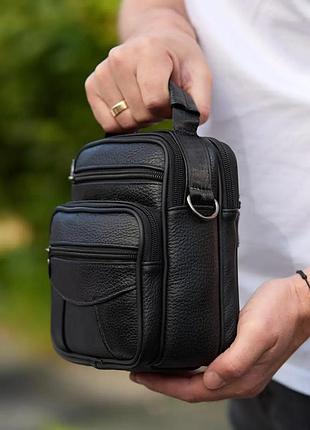 Мужская сумка барсетка кожаная черная tiding bag турция
